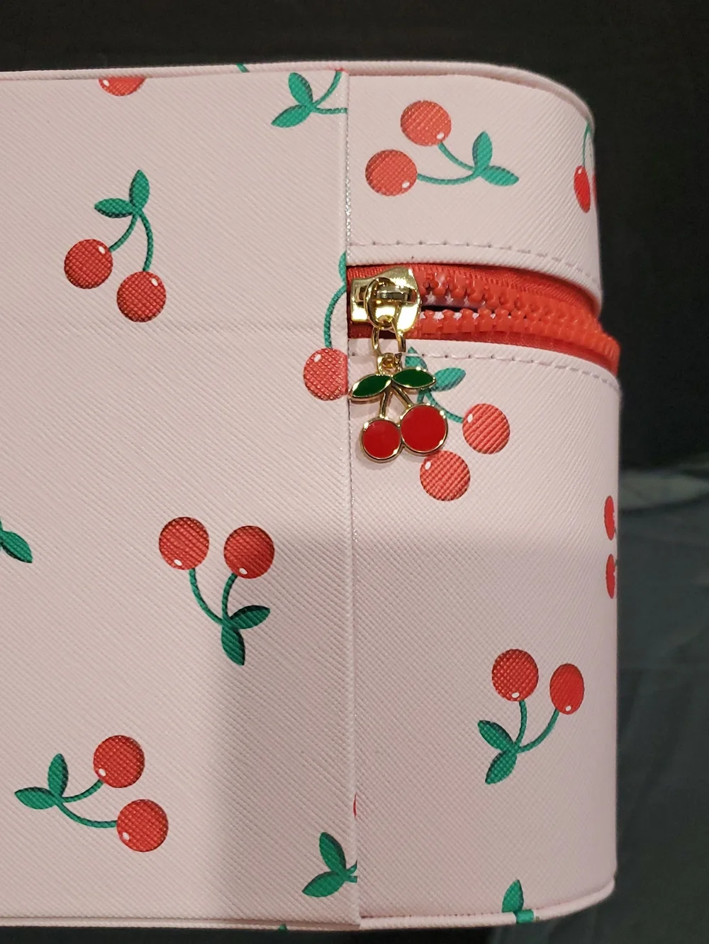 Cherry printed pink beauty makeup cosmetics medium sized hard train case new